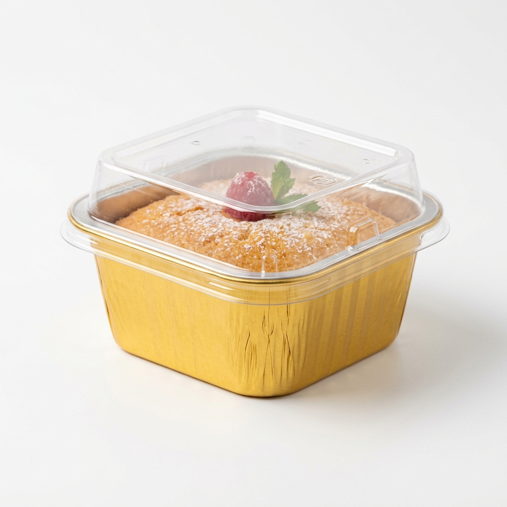 Square Foil Cup with Lid Gold