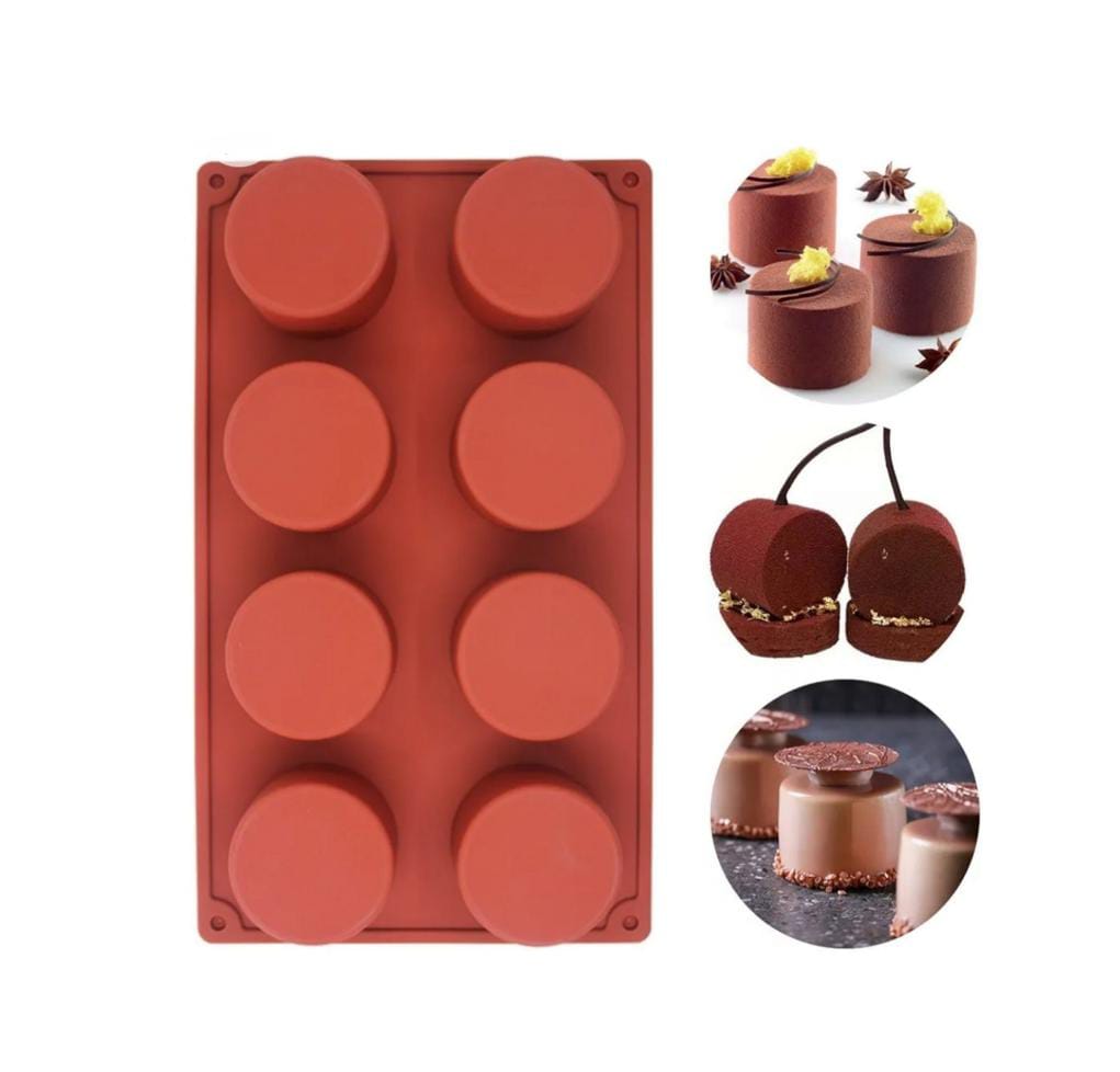 8-Cavity Cylindrical Silicone Mini Cake and Mousse Mold
